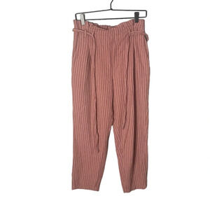American Eagle Women’s Cotton / Linen Pink Striped Belted Pants Size Medium